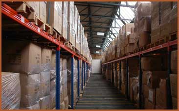 Rows of boxes in the warehouse
